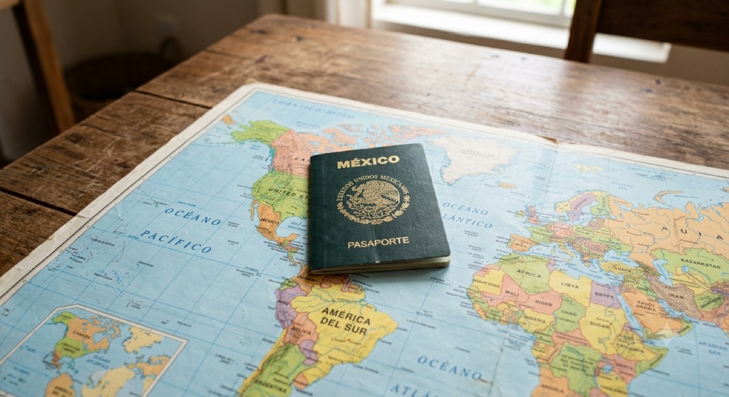 Pasaporte mexicano sobre una mesa